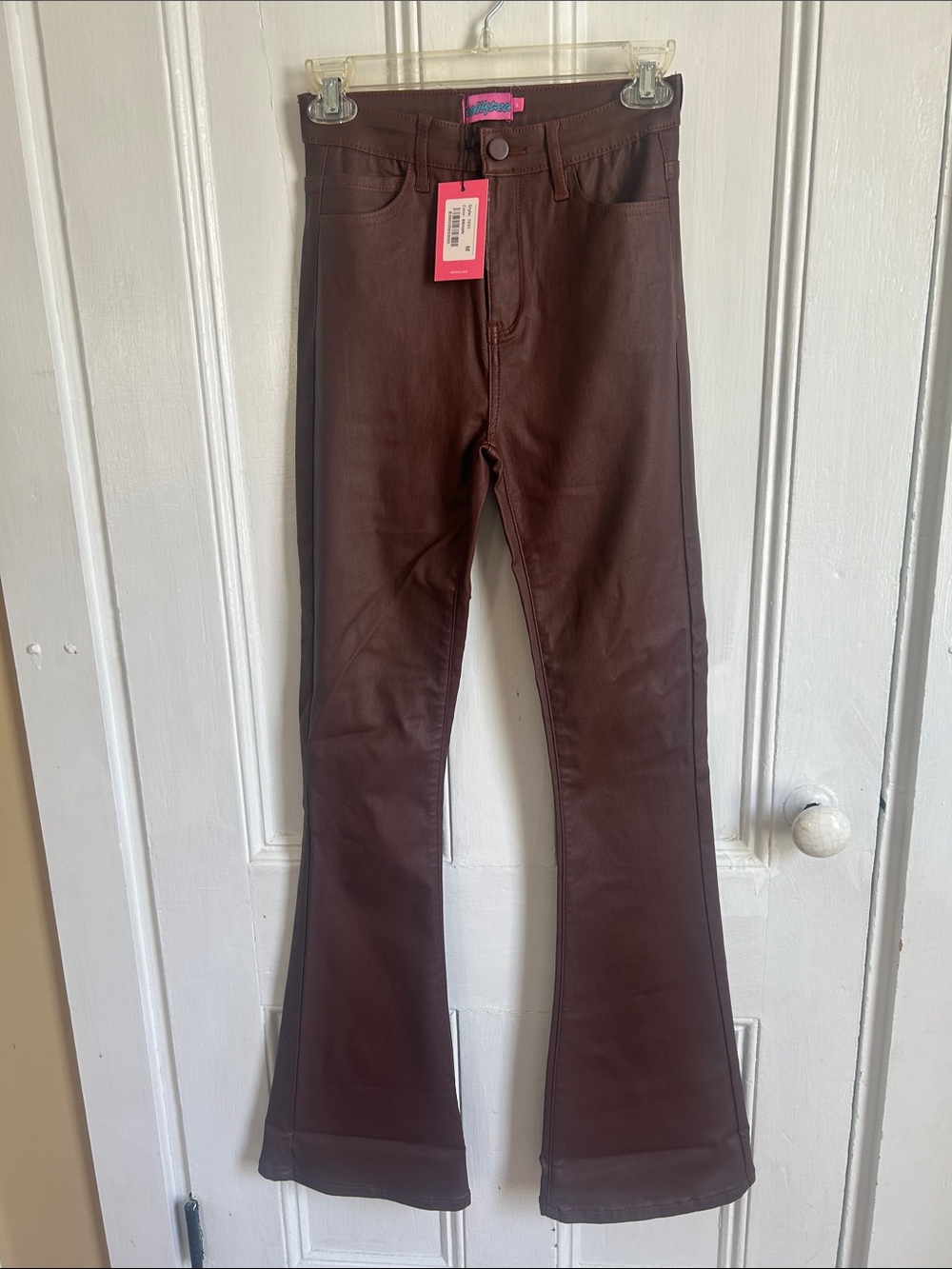 Brown Faux Leather Flared Pants